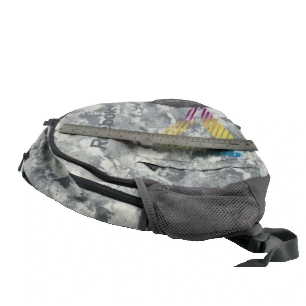 Reebok Backpack Grey Marble Acid Wash Rainbow‎ Logo Padded Straps School Gym Bag